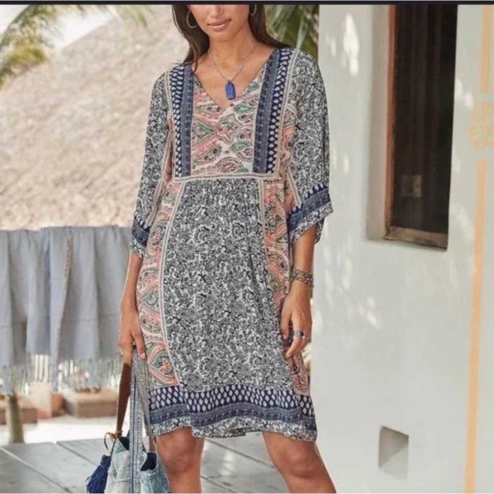 SUNDANCE | NWOT | SHORT & SWEET BOHO LACE PAISLEY DRESS PINK & BLUE | SMALL